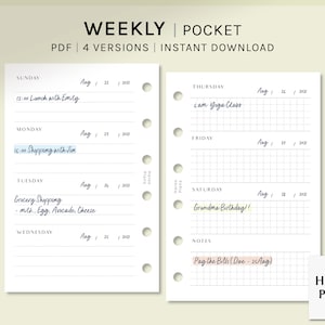 Simple Weekly | Pocket Ring | Printable Planner Inserts | WO2P Template PDF | Grid Line Layout Pages | 7 Days Notes | Digital Download