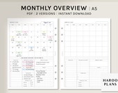 Monthly Overview | A5 Printable Planner Inserts | MO1P Layout | Month on one page Template | Blank Calendar Sheet | Digital Download