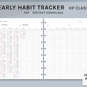 Jaarlijkse gewoontetracker | HP Classic afdrukbare Happy Planner-insteekkaarten | Sjabloon voor routinetrackers | Logboek taakklusjes pdf | Digitale download