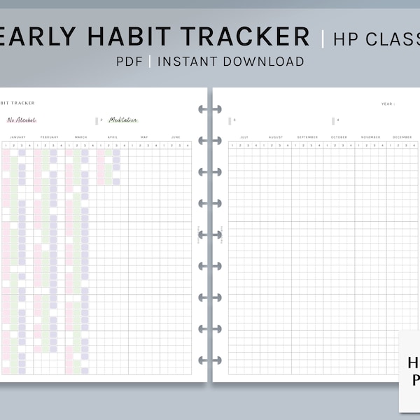 Yearly Habit Tracker | HP Classic Printable Happy Planner Inserts | Routine Tracker Template | Task Chores Log Sheet PDF | Digital Download