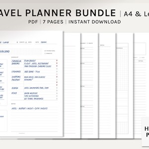 Paquete de planificador de viajes / Insertos imprimibles tamaño A4, carta de EE. UU. / Plantilla de itinerario / Diario de vacaciones / Organizador de vacaciones / Descarga digital