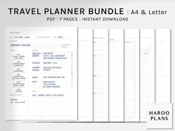 Travel Planner Bundle | A4, US Letter Size Printable Inserts | Itinerary Template | Vacation Journal | Holiday Organizer | Digital Download
