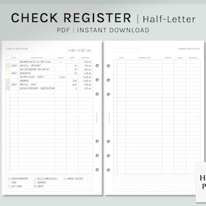 Check Register | Half-Letter Printable Planner Inserts | Checkbook Ledger Template | Finance Tracker Organizer Sheets PDF | Digital Download