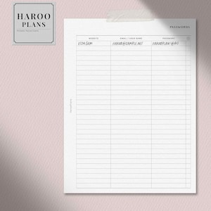 Password Tracker | B6 Rings Printable Planner Inserts | Simple ...