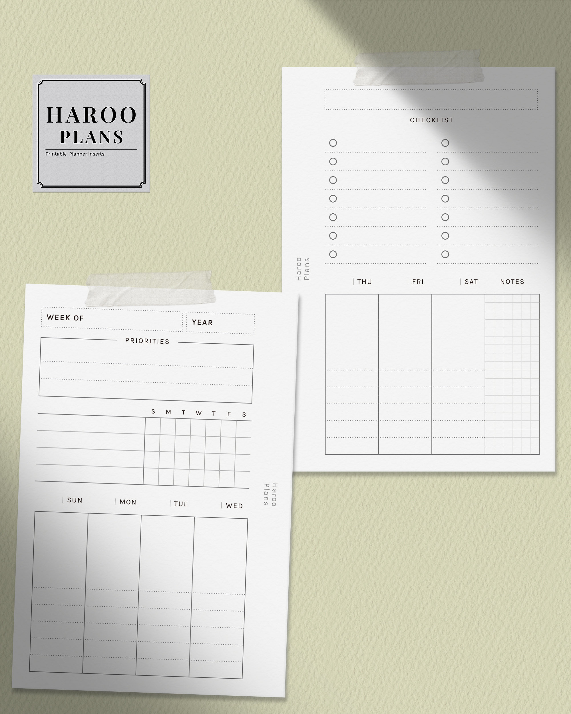 Week at a Glance | Pocket Ring Printable Inserts | Weekly Planner ...