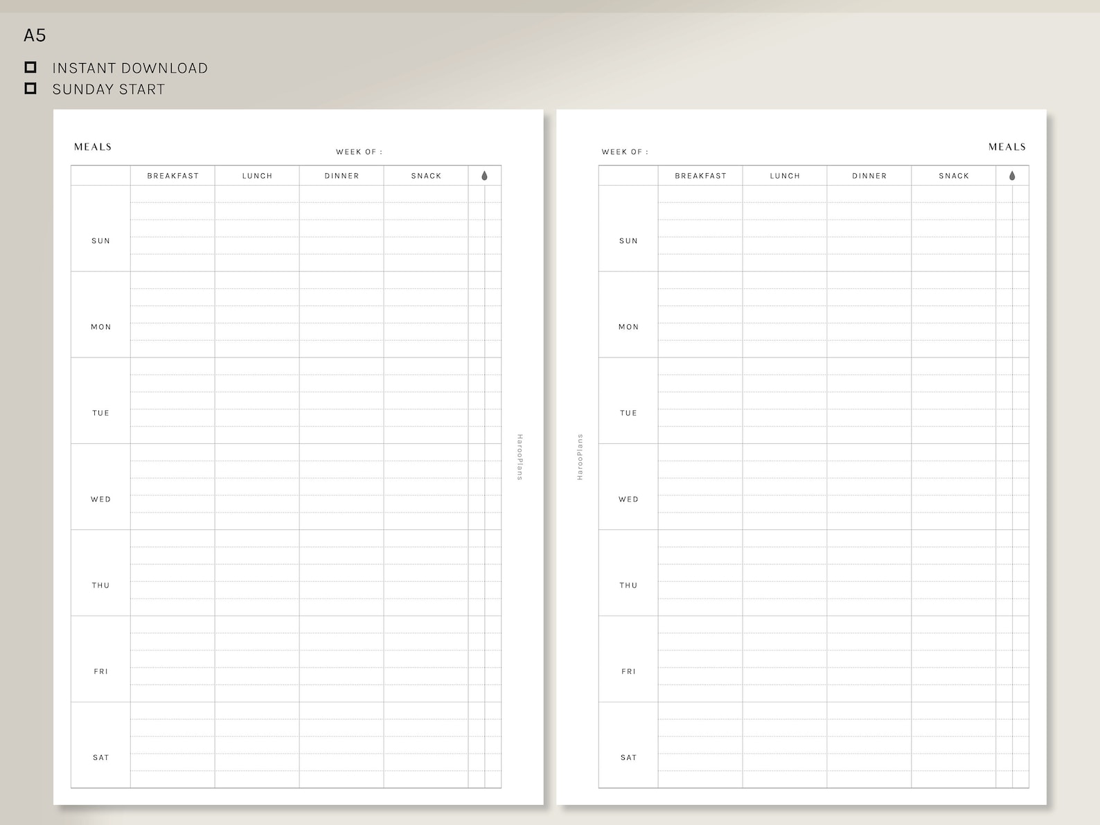 Weekly Meal Tracker | A5 Printable Planner Inserts | Food Log Template ...
