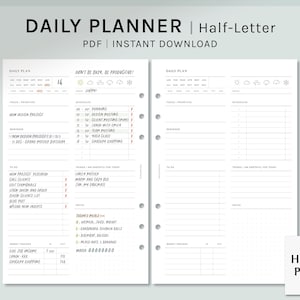 Planificador diario / Inserciones imprimibles de media carta / Plantilla de programación / Lista de tareas pendientes, Rastreador de dinero / Organizador sin fecha PDF / Descarga digital