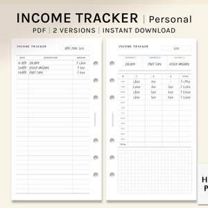 Income Tracker | Personal Size Printable Planner Inserts | Money Log Template | Financial Planning | Income Overview PDF | Digital download