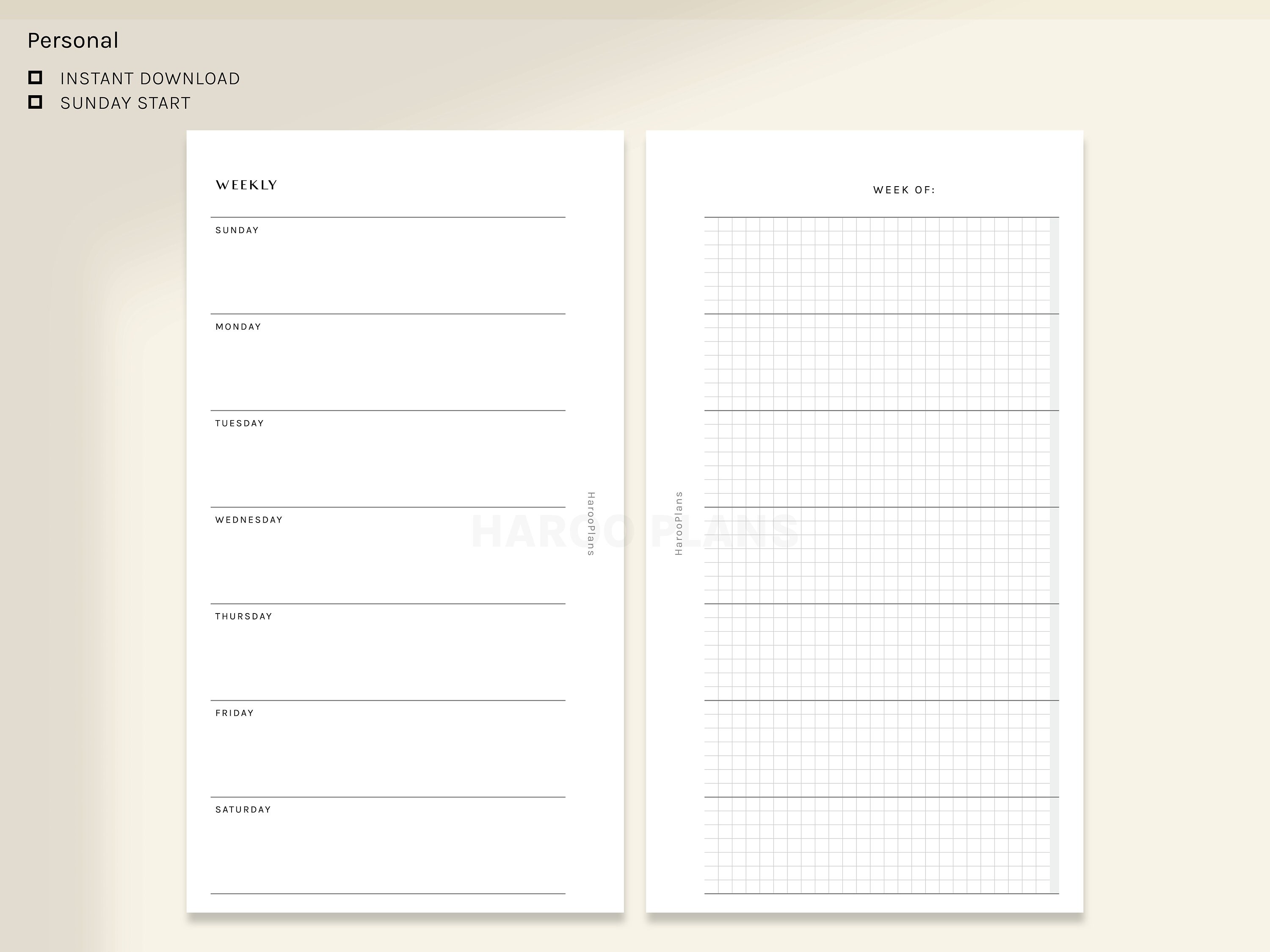 Undated Weekly Personal Size Printable Planner Inserts - Etsy