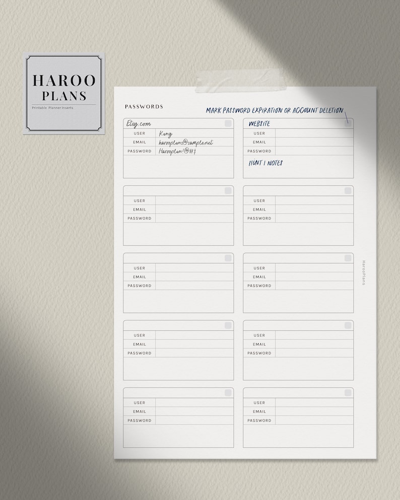Password Tracker | A5 Printable Planner Inserts | Password Keeper Log ...