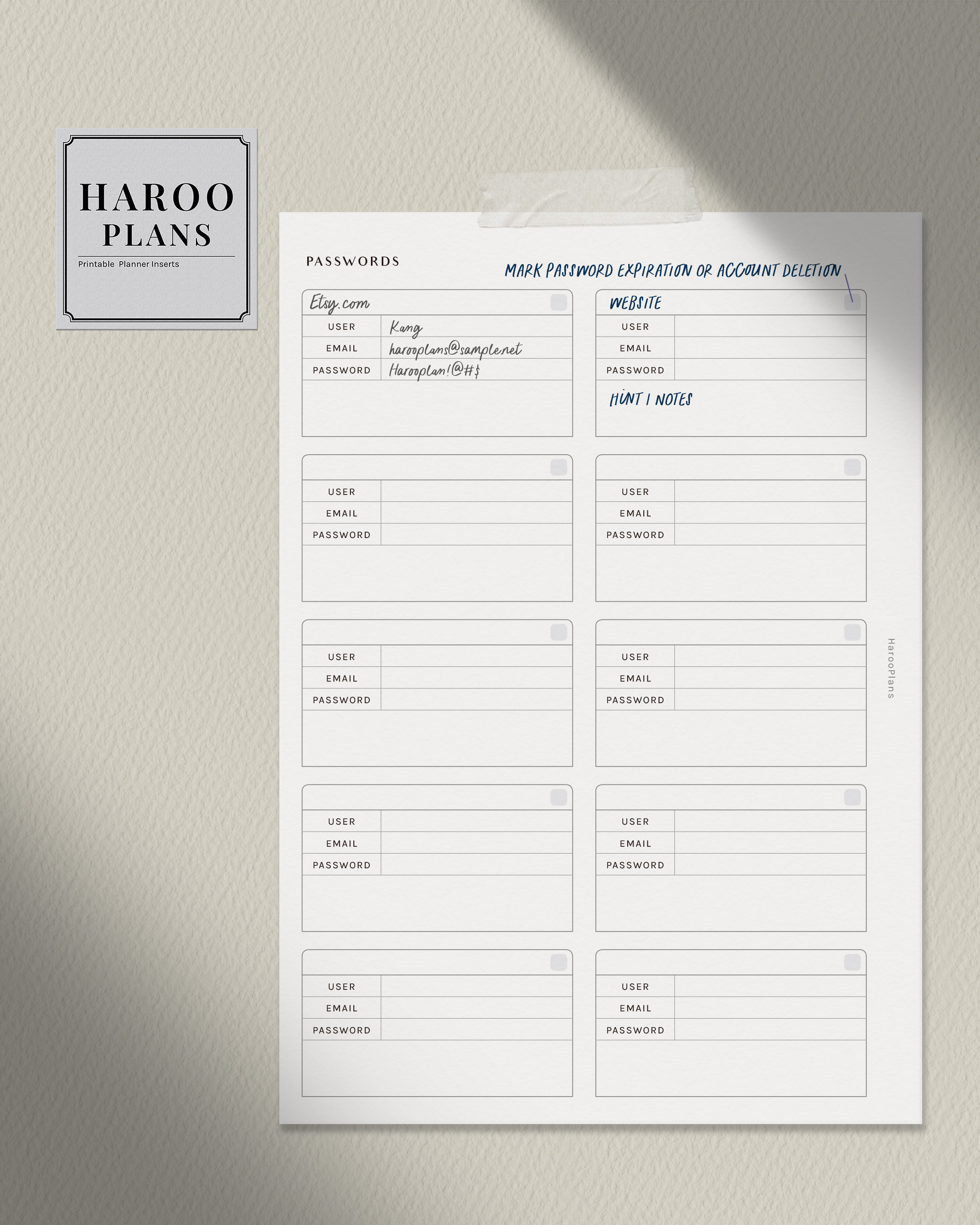 Password Tracker | A5 Printable Planner Inserts | Password Keeper Log ...