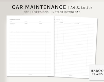 | d’entretien automobile A4, US Letter Imprimable Planner Inserts | journal de réparation automobile | Fiche de travail du suivi des services d’entretien des véhicules PDF | Téléchargement numérique