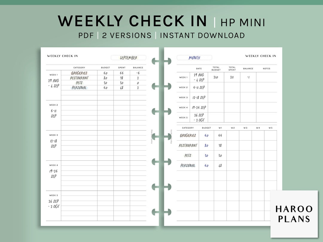 Weekly Balance Check Planner Weekly Budget Check-in | HP Mini Printable Happy Planner Inserts ...