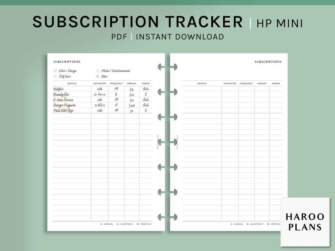 Subscription Tracker | HP Mini Printable Happy Planner Inserts ...