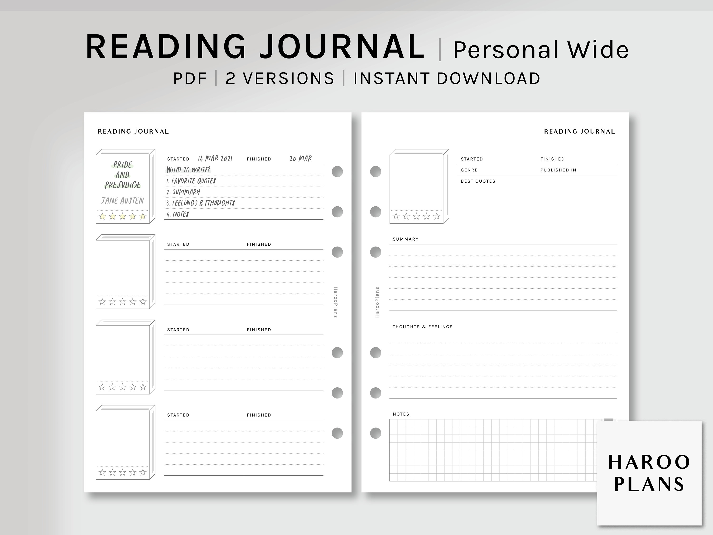 Reading Journal Personal Wide Printable Planner Inserts - Etsy