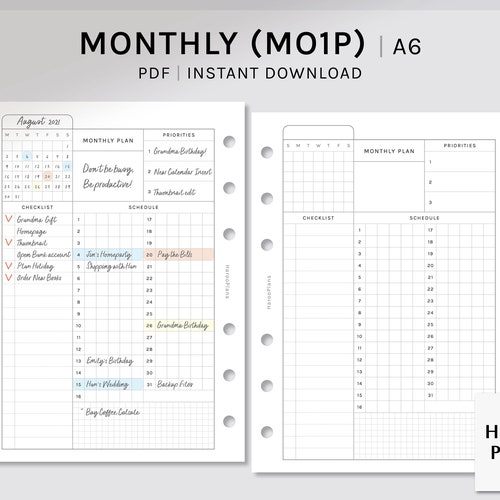Daily Planner A6 Size Printable Inserts Schedule Template Etsy