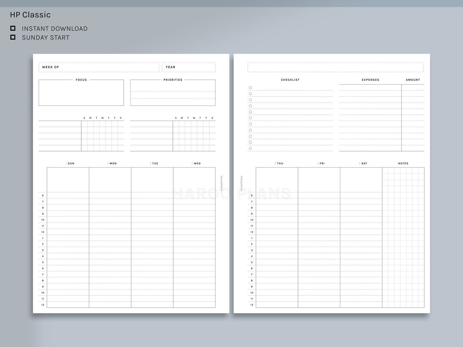 Week at a Glance | HP Classic Printable Happy Planner Inserts | Weekly ...