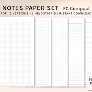 Set di fogli per appunti di base / Inserti per planner compatti FC stampabili / Modello per appunti di studio / Pagina di promemoria vuota con griglia, punti e linee in formato PDF / Download digitale