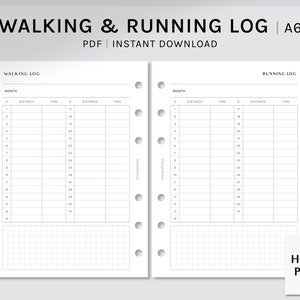 Wandelen & Hardlopen Log | A6-formaat Afdrukbare Planner Inzetstukken | Gezondheid Tracker Template | Workout Fitness Journal Werkblad | Digitale download