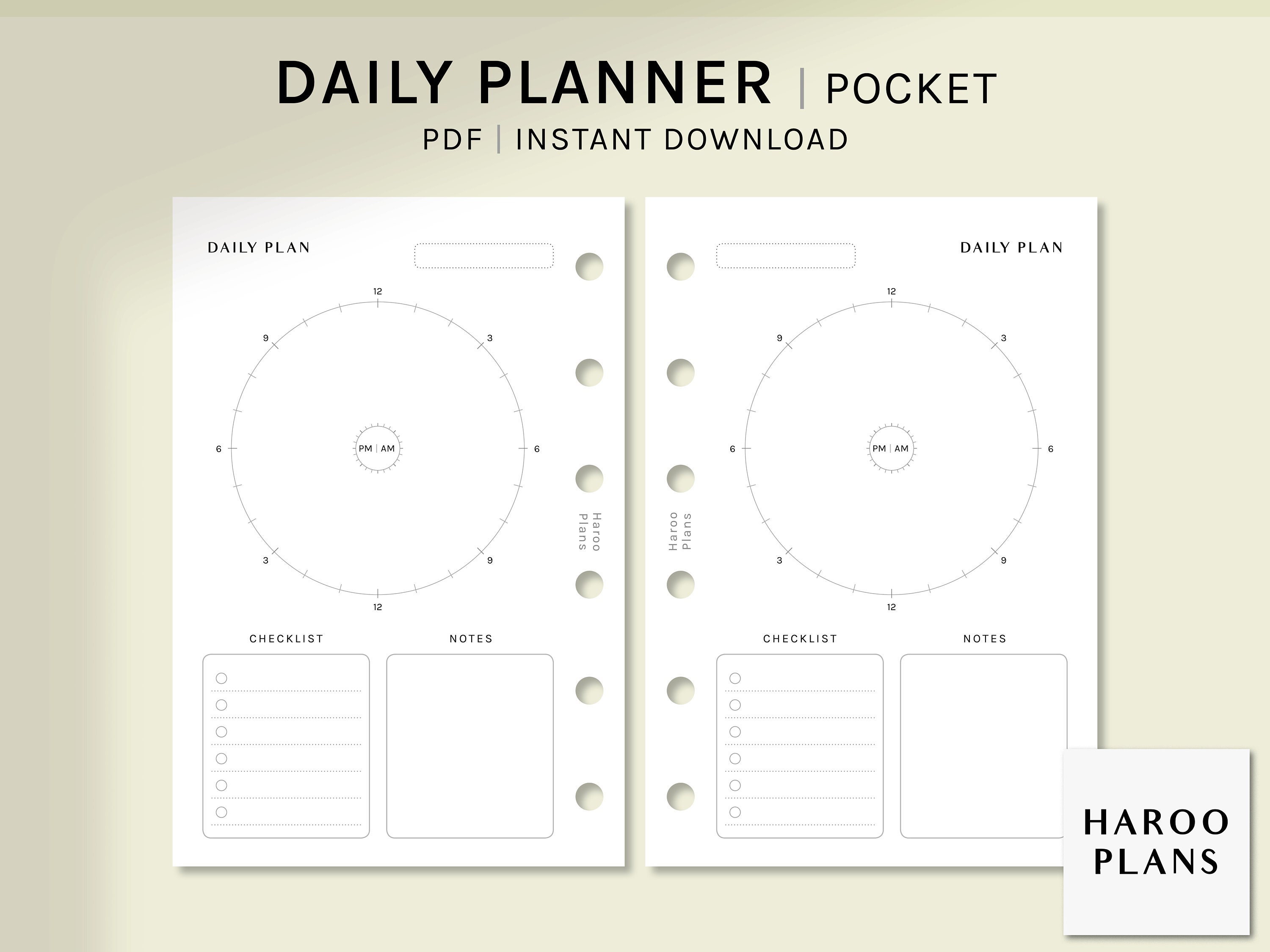 Daily Planner | Pocket Size Printable Inserts | 24 Hour Schedule Circle ...