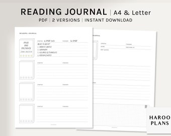 Reading Journal | A4, US Letter Printable Planner Inserts | Book Review Log Template | Simple Book Diary Layout Sheets | Digital Download