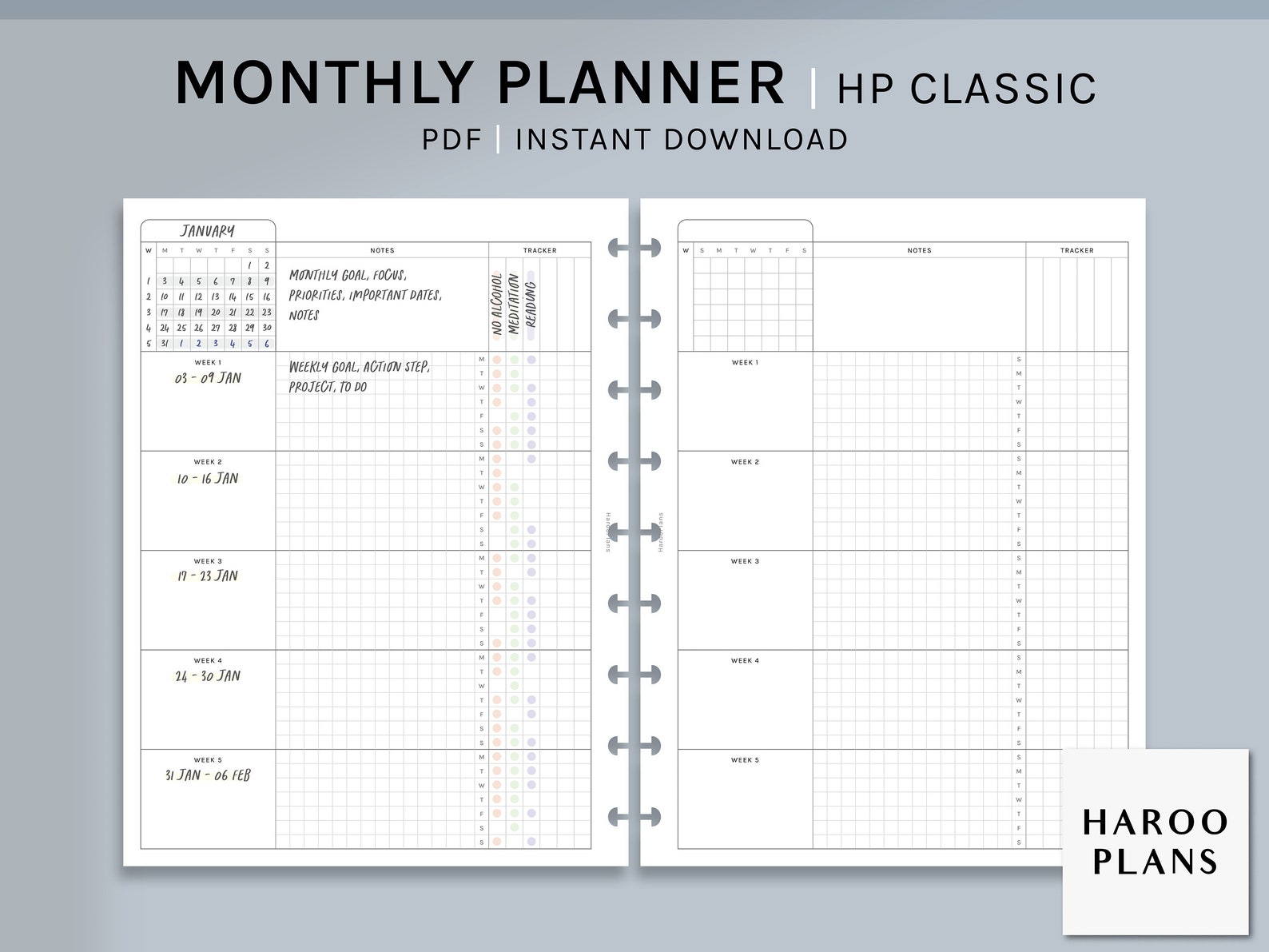 Monthly | HP Classic Printable Happy Planner Inserts | Work Organizer ...