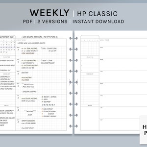 Undated Weekly | HP Classic Printable Happy Planner Inserts | WO1P Layout Template | Weekly Schedule Sheet with Calendar | Digital Download