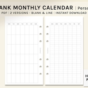 Undated Monthly Calendar | Personal Printable Planner Inserts | Blank ...