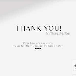 Puede incluir: &iexcl;Gracias por visitar mi tienda! Si tienes alguna pregunta, no dudes en contactarme aqu&iacute; en Etsy. HAROO PLANS