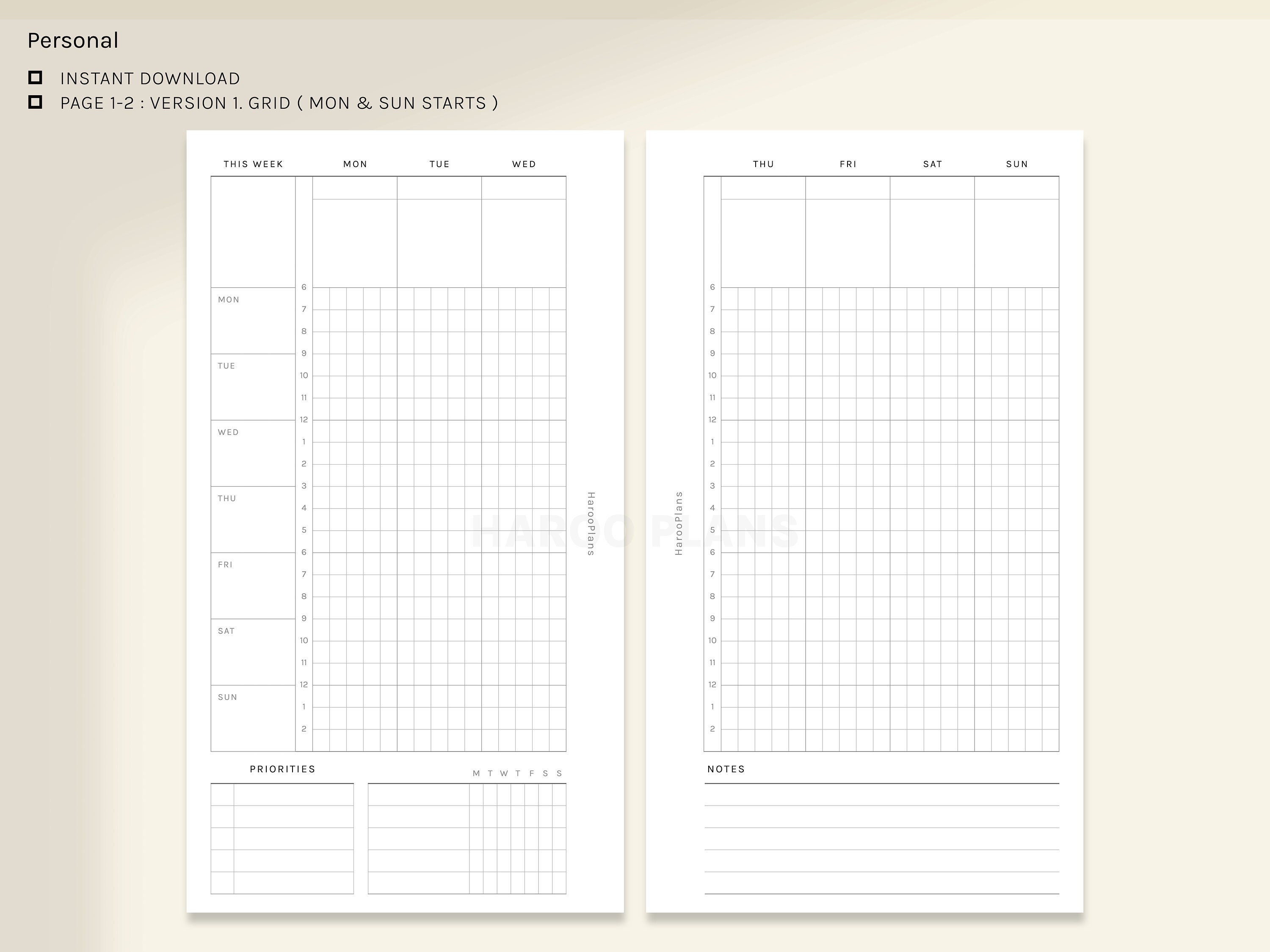 WO2P Schedule | Personal Size Printable Planner Inserts | Simple Weekly ...