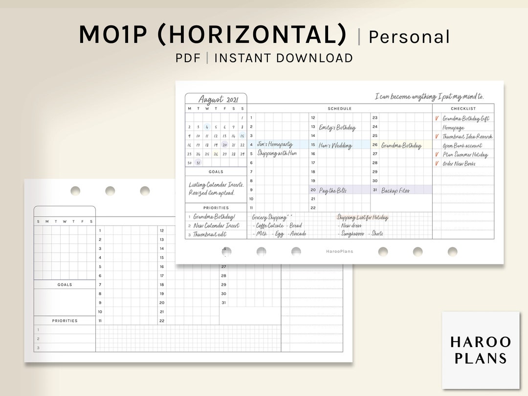 Monthly Planner | Personal Printable Inserts | Monthly Overview ...