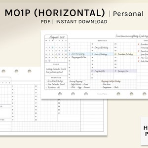 Monthly Planner | Personal Printable Inserts | Monthly Overview Template | Horizontal Layout | MO1P Month on one page PDF | Digital Download