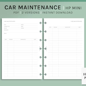 Car Maintenance | HP Mini Printable Happy Planner Inserts | Auto Repair Log | Vehicle Care Service Tracker Template PDF | Digital Download
