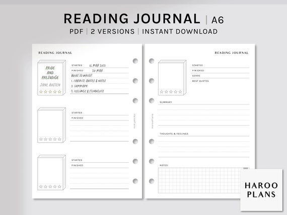 Reading Journal template. Free printable planner insert.