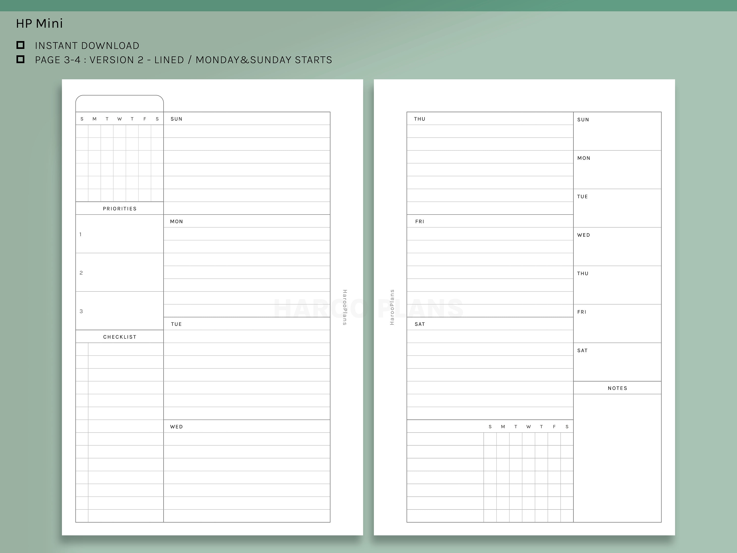 Undated Weekly | HP Mini Printable Happy Planner Inserts | WO2P ...