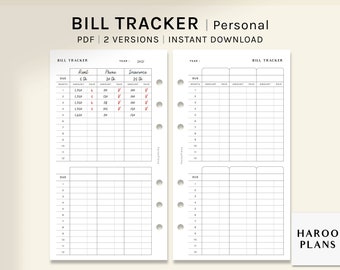Bill Tracker | Personal Printable Planner Inserts | Spending Log Template | Bill Payment Overview | Finance Sheet PDF | Digital Download