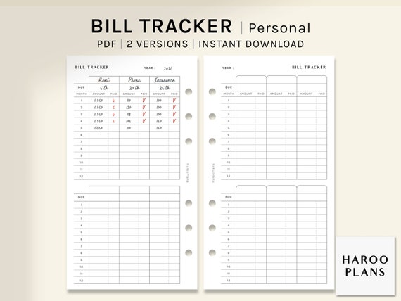 Bill Tracker Personal Printable Planner Inserts Spending - Etsy
