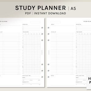 Study Planner | A5 Printable Inserts | Students Schedule Template | Daily Timetable Layout | Productivity Organizer PDF | Digital Download