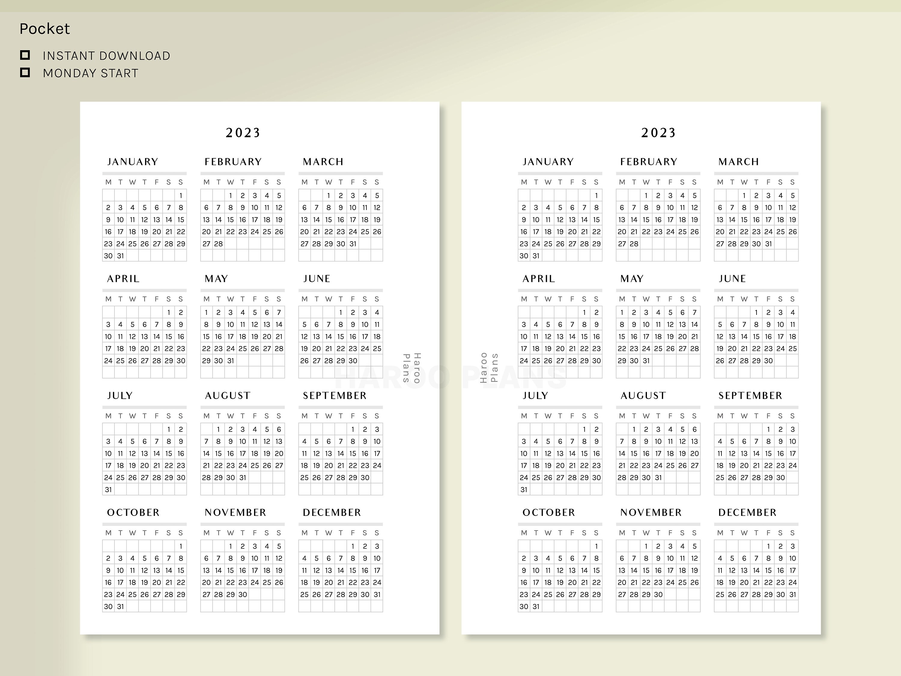 2023 Calendar Pocket Size Printable Planner Inserts Yearly Etsy