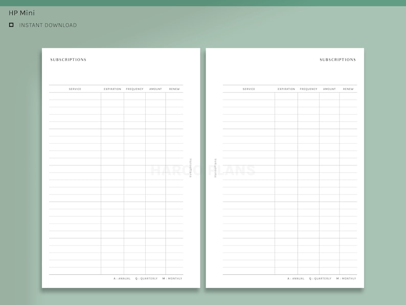 Subscription Tracker HP Mini Printable Happy Planner Inserts - Etsy
