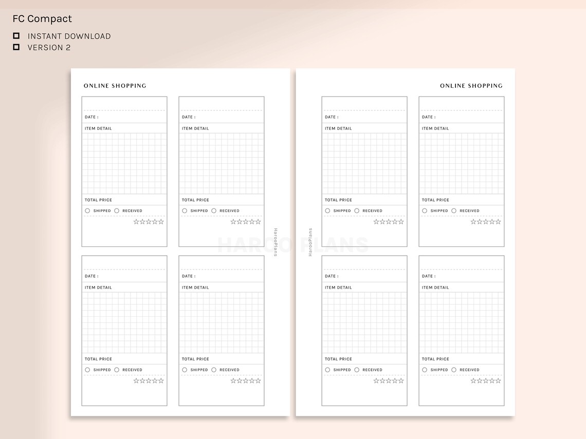 Online Shopping Tracker | FC Compact Printable Planner Inserts | Order ...