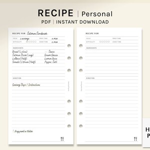Rezept-Blatt | Persönliche Ringe Printable Planner Inserts | Blank Kochbuch Vorlage | Mahlzeit Menü Plan Notizen | Food Idee PDF | Digitaler Download