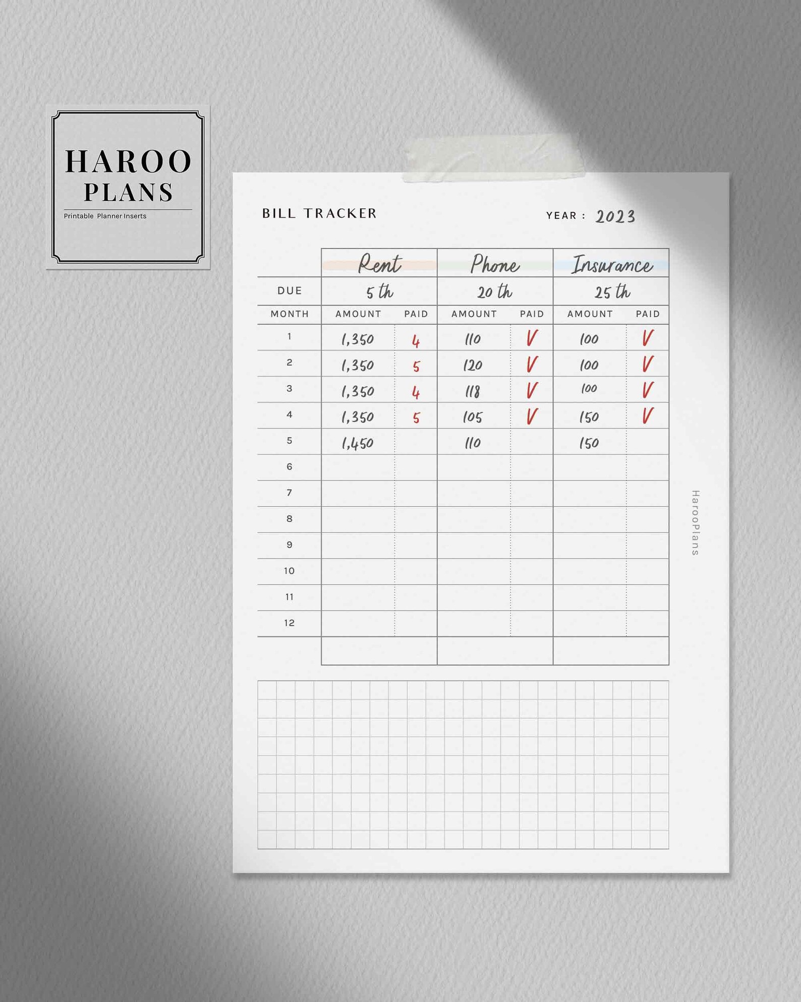 Bill Tracker | A6 Rings Printable Planner Inserts | Money Spending Log ...