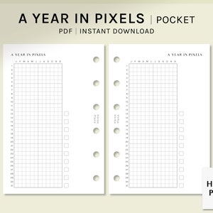 Een jaar in pixels | Zakformaat Afdrukbare Planner Inserts | Jaarlijkse Mood Tracker Template | Habit Log Overzicht Werkblad | Digitale download