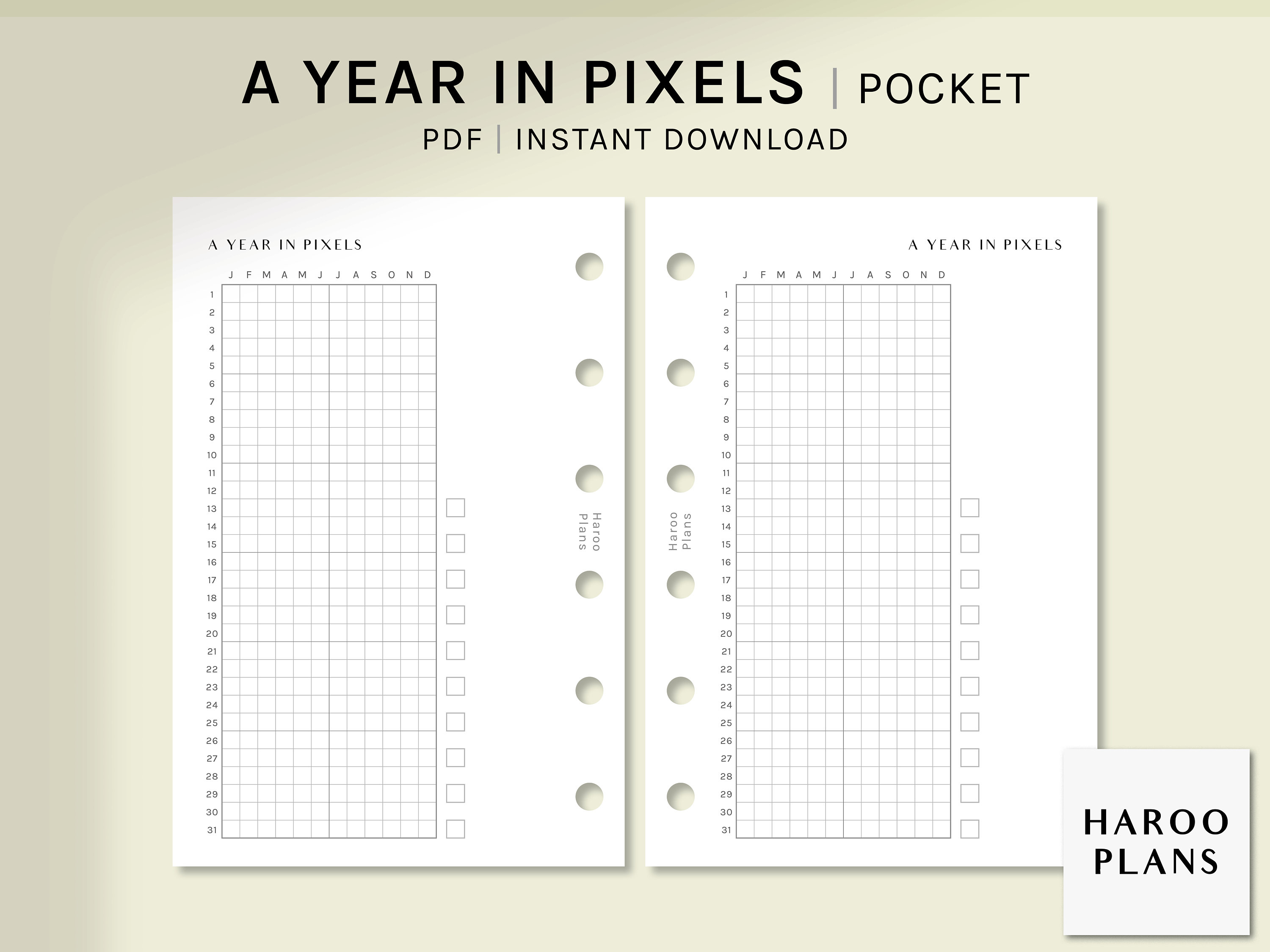 A Year in Pixels | Pocket Size Printable Planner Inserts | Yearly Mood ...