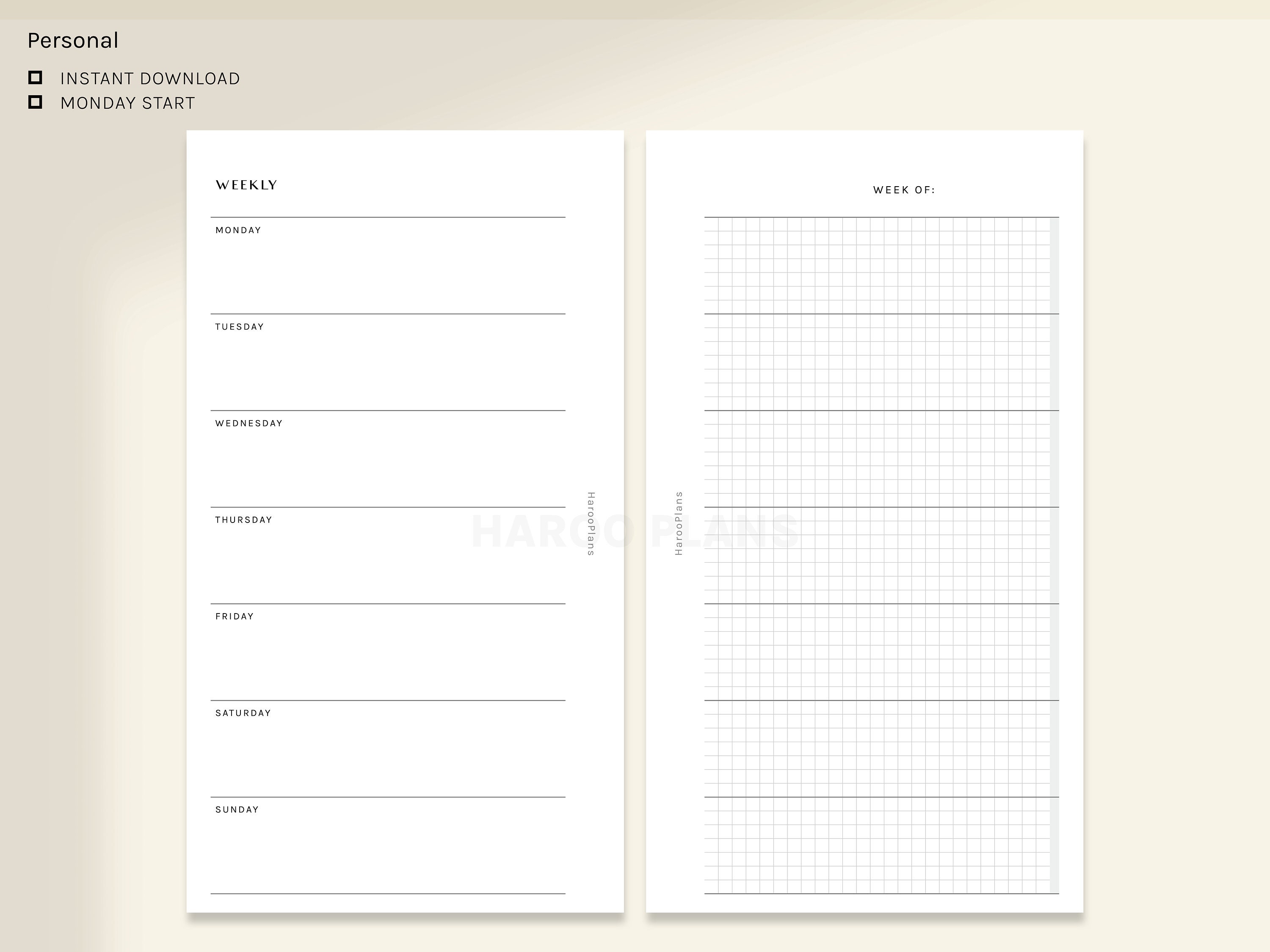 Undated Weekly Personal Size Printable Planner Inserts - Etsy