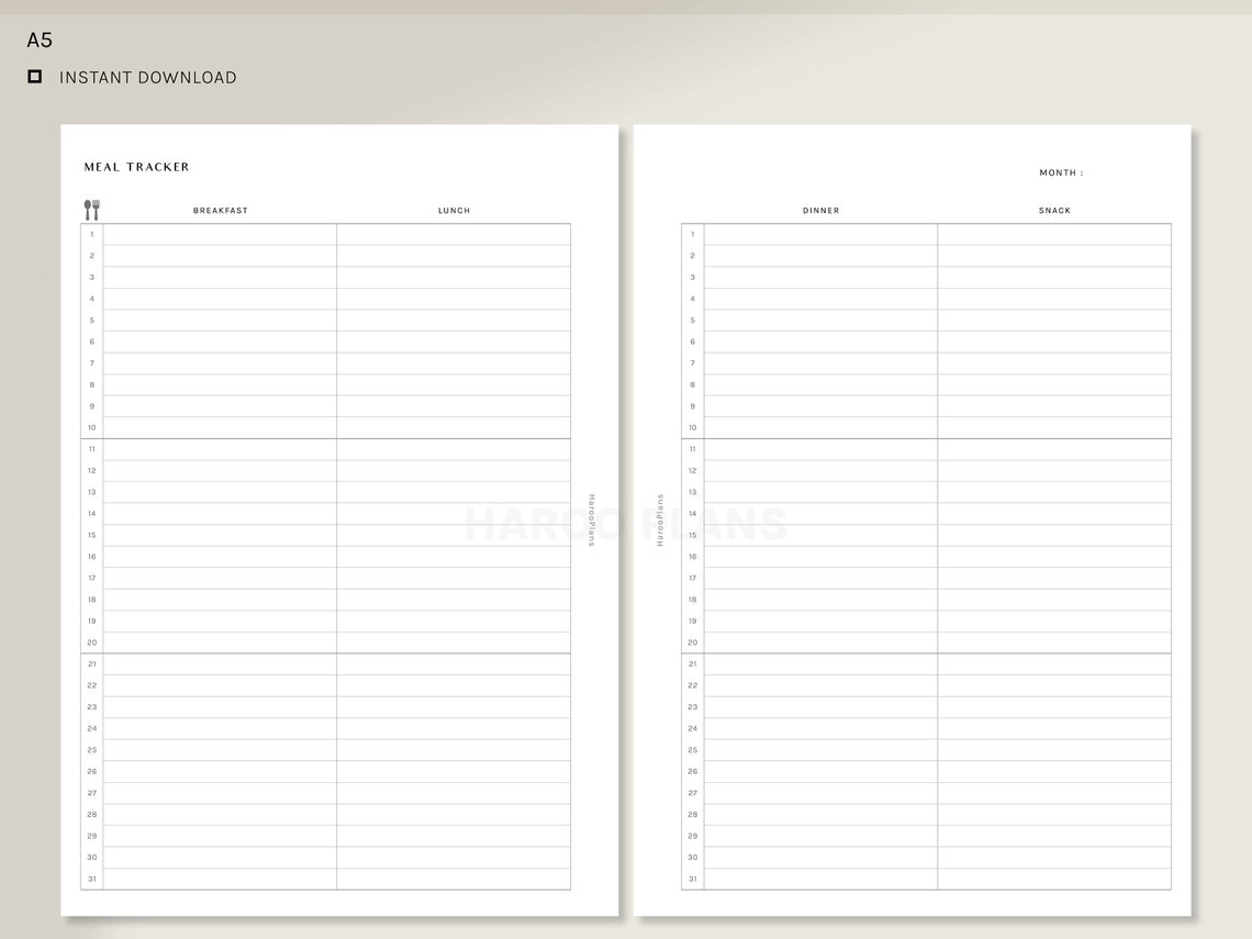 Printable A5 Meal Tracker
