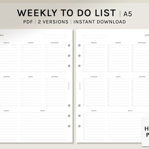 Wöchentliche To Do Liste | A5 Druckbare Planereinlagen | Wochenplaner Vorlage PDF | Checkliste Layout | Get It Done Liste | Digitaler Download