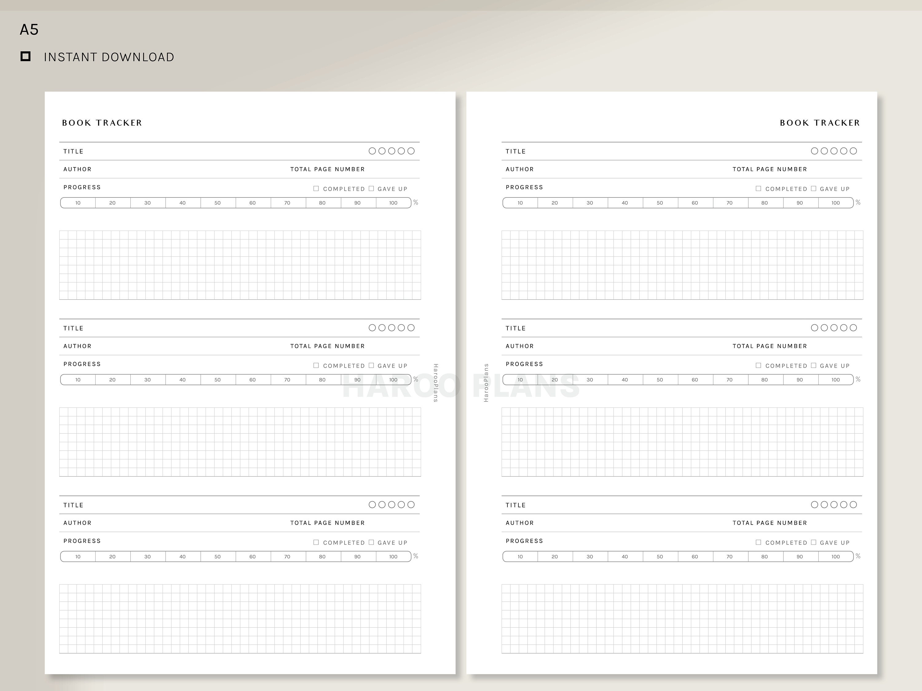 Book Tracker | A5 Printable Planner Inserts | Reading Progress Log ...