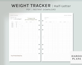 Weight Tracker | Half-Letter Printable Planner Inserts | Weight Loss Log | Fitness Journal Template | Diet Organizer PDF | Digital Download